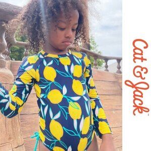 Cat & Jack | Navy Lemons Long Sleeve Rash Guard Swimsuit | Size 3T